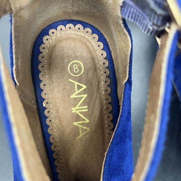 ANNA platform wedge heel womens 8 blue seude peep toe party going out colorful - Picture 6 of 7